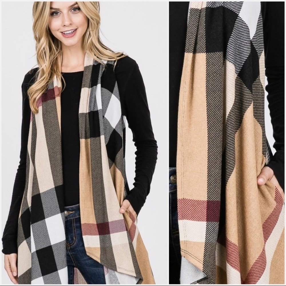 Sleeveless Plaid Cardigan - Picture 3 of 7